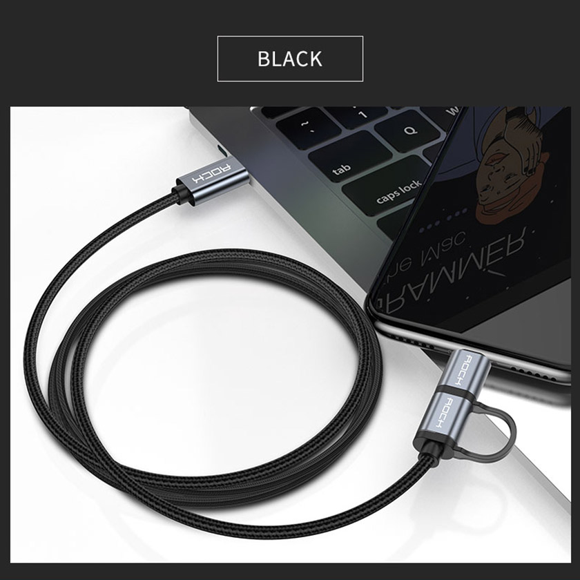 ROCK USB-C TO USB C,Lightning 2 in 1 Metal  Charge,Sync Round Cable 100cm